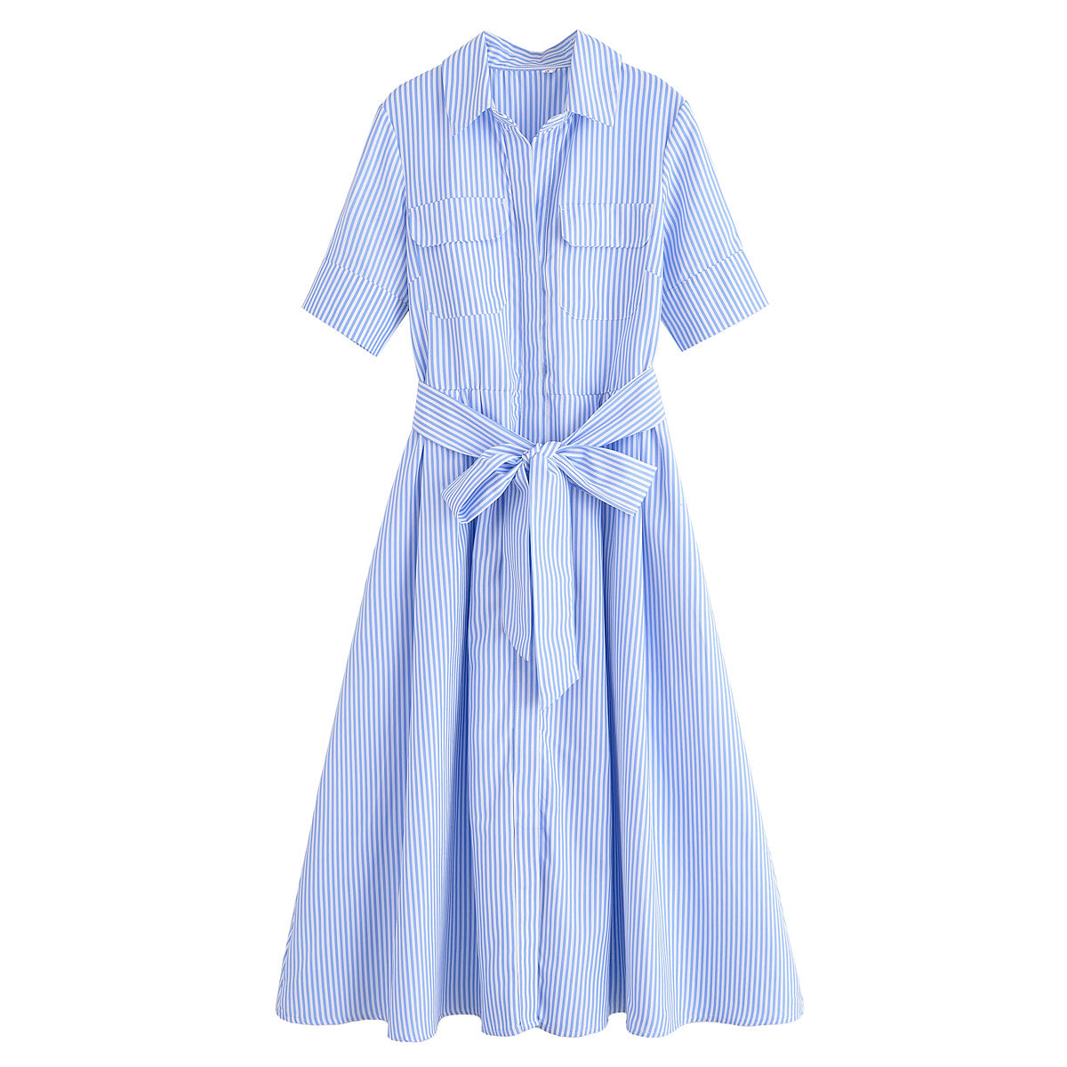Women's with Belt shirt style poplin striped dress