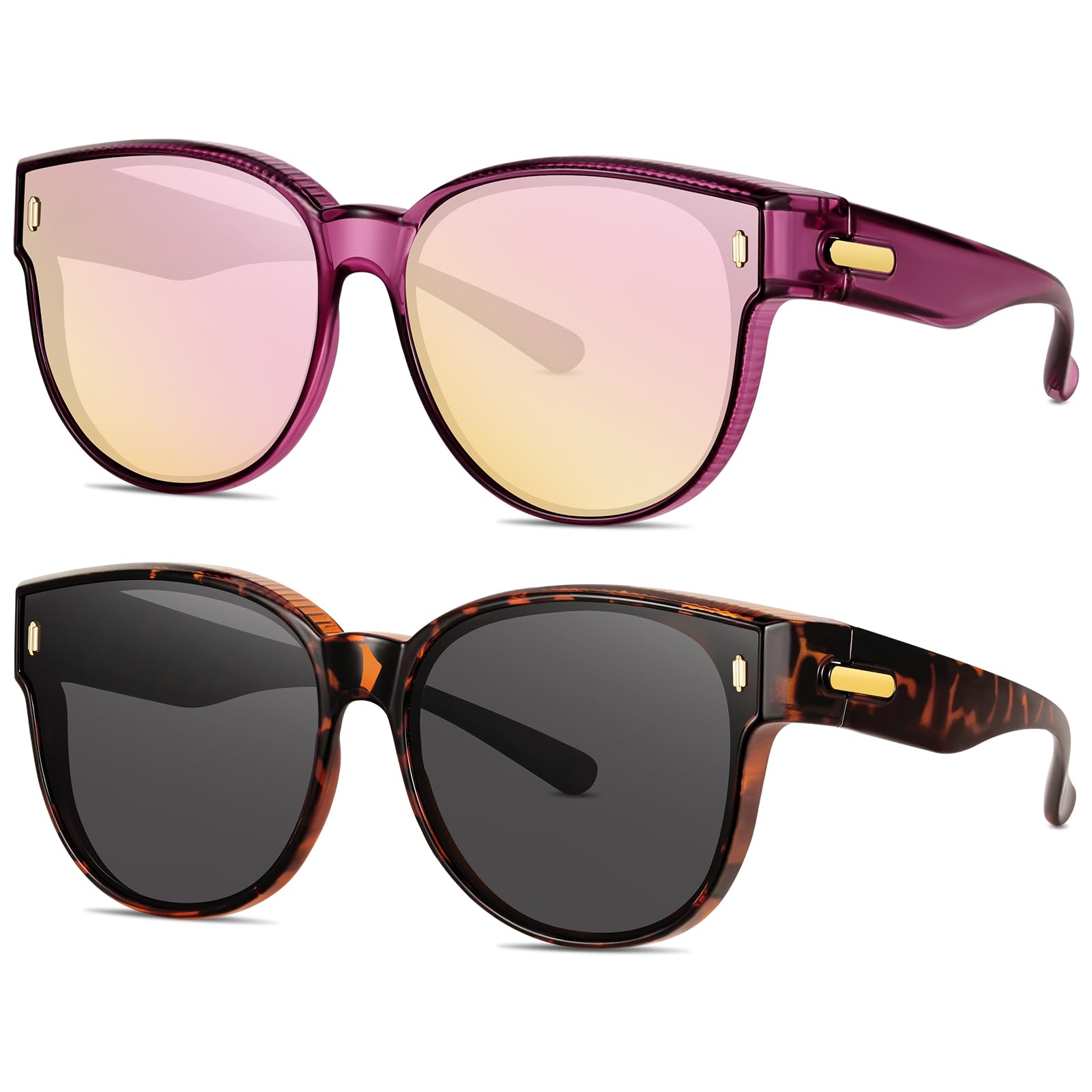 #120 Polarized Fit Over Glasses Sunglasses for Women | Stylish Oversized Cover Round UV400 Cat Eye Shades for go out Driving