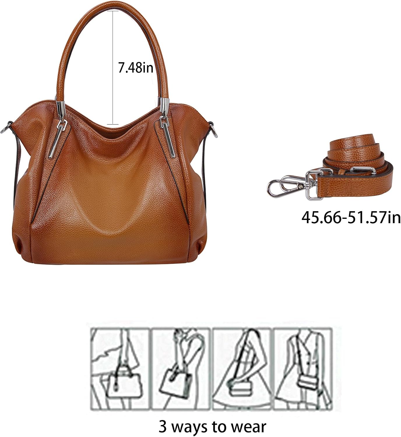 #360 HESHE Leather Shoulder Purses for Women Tote Handbags Satchel Hobo Handbag | Designer Genuine Leather Travel Top Handle Work Bag Ladies Crossbody Purses Adjustable Straps Large Capacity Zippered Closure