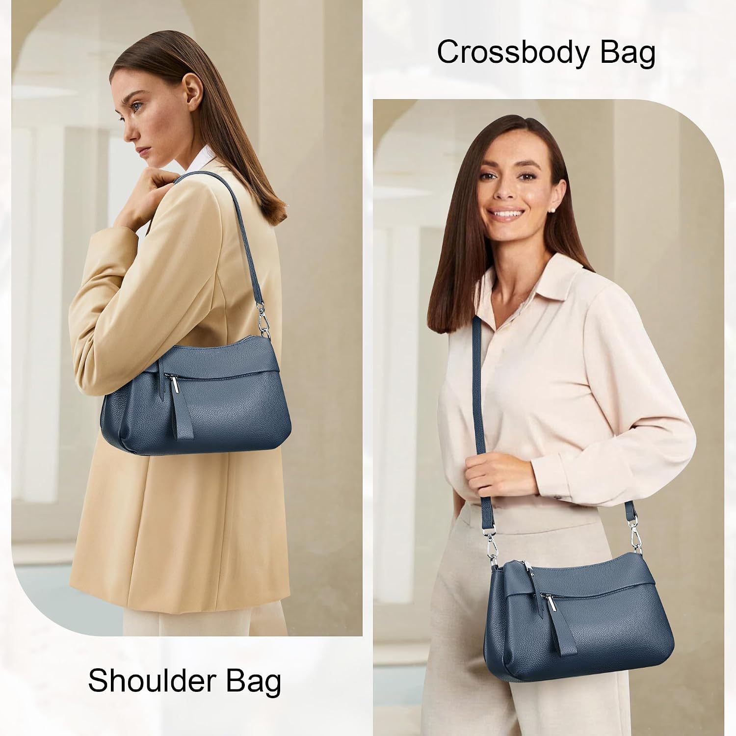 #370 Small Genuine Leather Crossbody Bags for Women Shoulder Purses | Ladies Leather Purses with 2 Detachable Straps for Hobo/Shoulder, Fits 7.9" ipad for Work, Daily, Dating