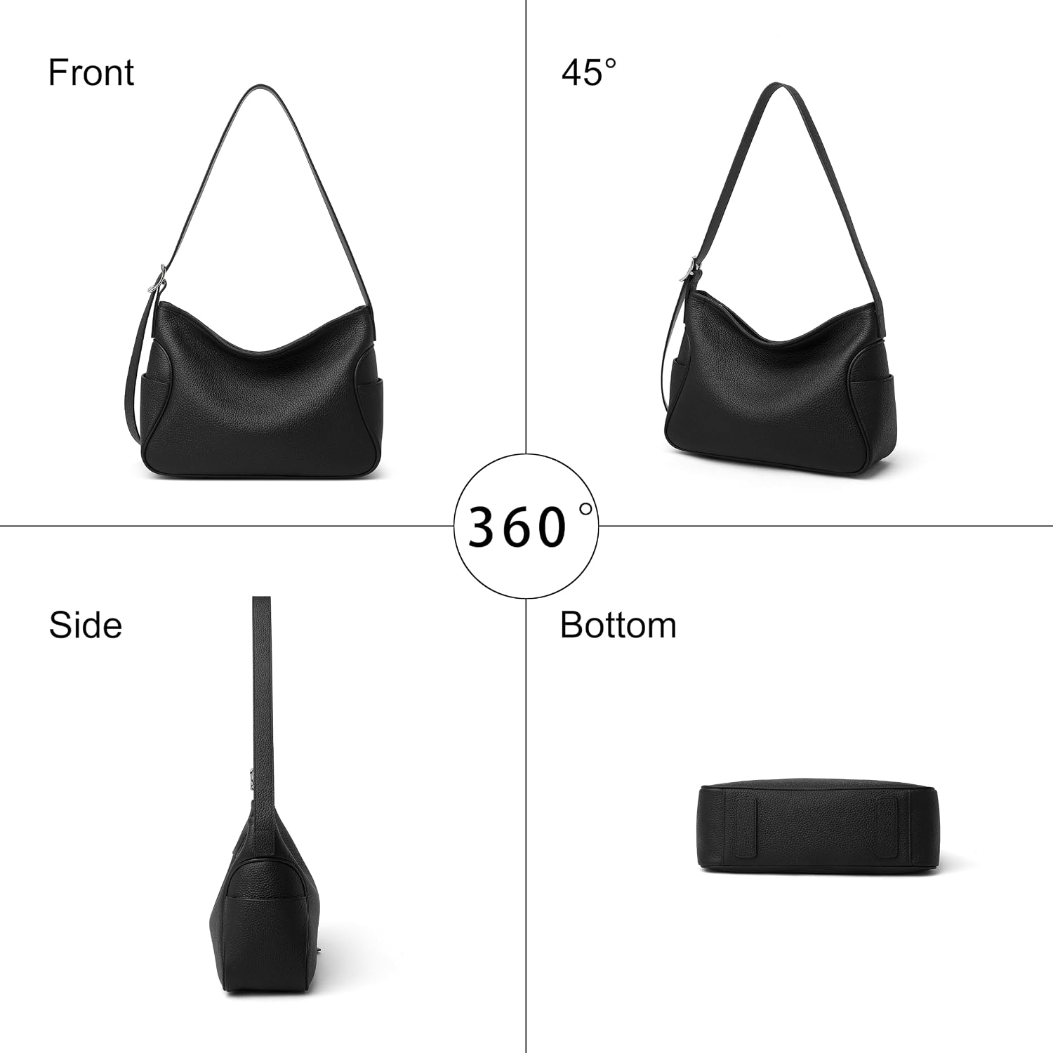 #420 DAILANDO Genuine Leather Hobo Purse for Women, Soft Top Grained Shoulder Tote Bag with Single Adjustable Strap