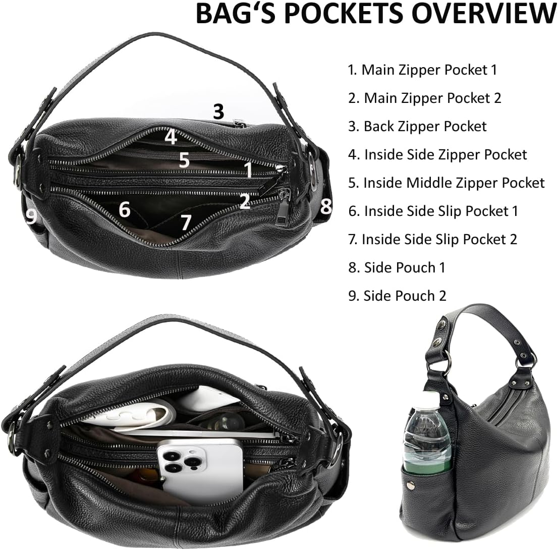 #330 Genuine Leather Messenger Hobo Bags Crossbody Handbag for Women Shoulder Bag with Adjustable Straps