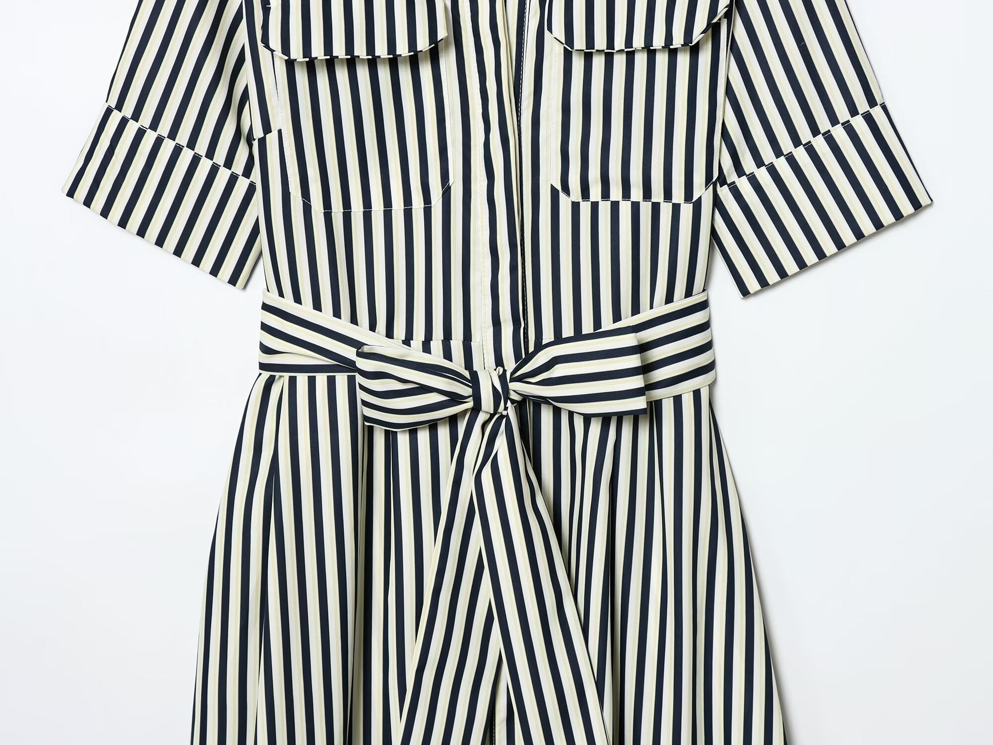 Women's with Belt shirt style poplin striped dress