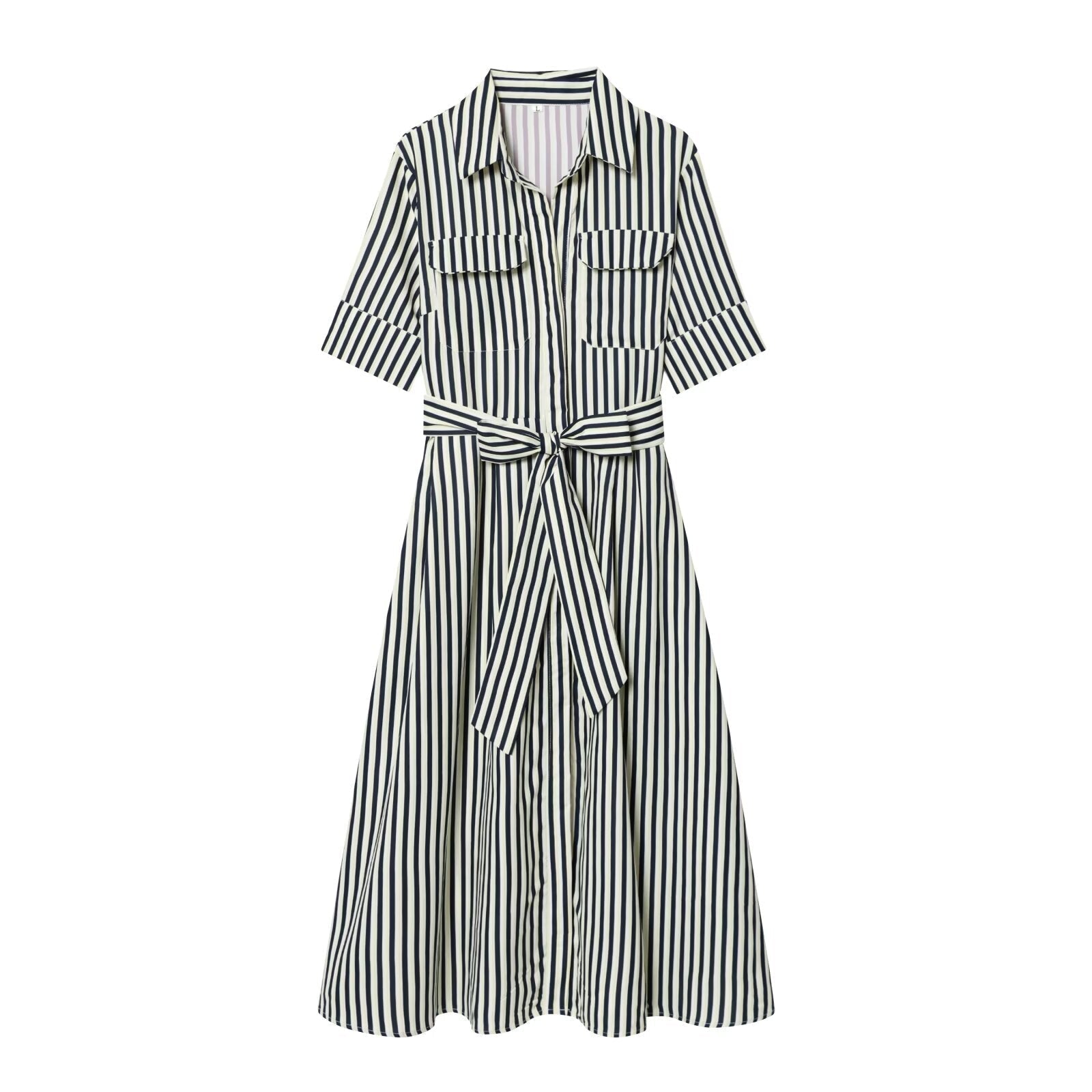 Women's with Belt shirt style poplin striped dress