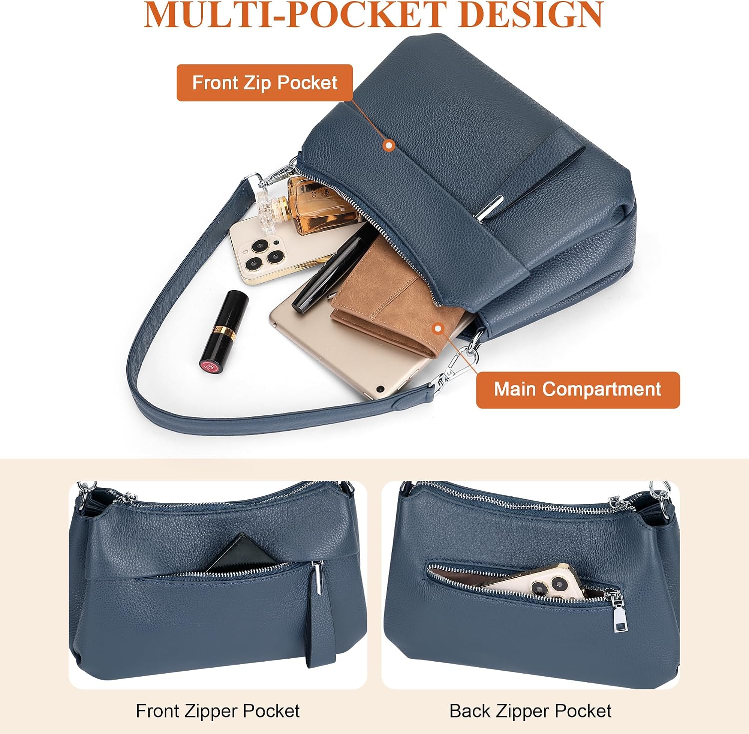 #370 Small Genuine Leather Crossbody Bags for Women Shoulder Purses | Ladies Leather Purses with 2 Detachable Straps for Hobo/Shoulder, Fits 7.9" ipad for Work, Daily, Dating