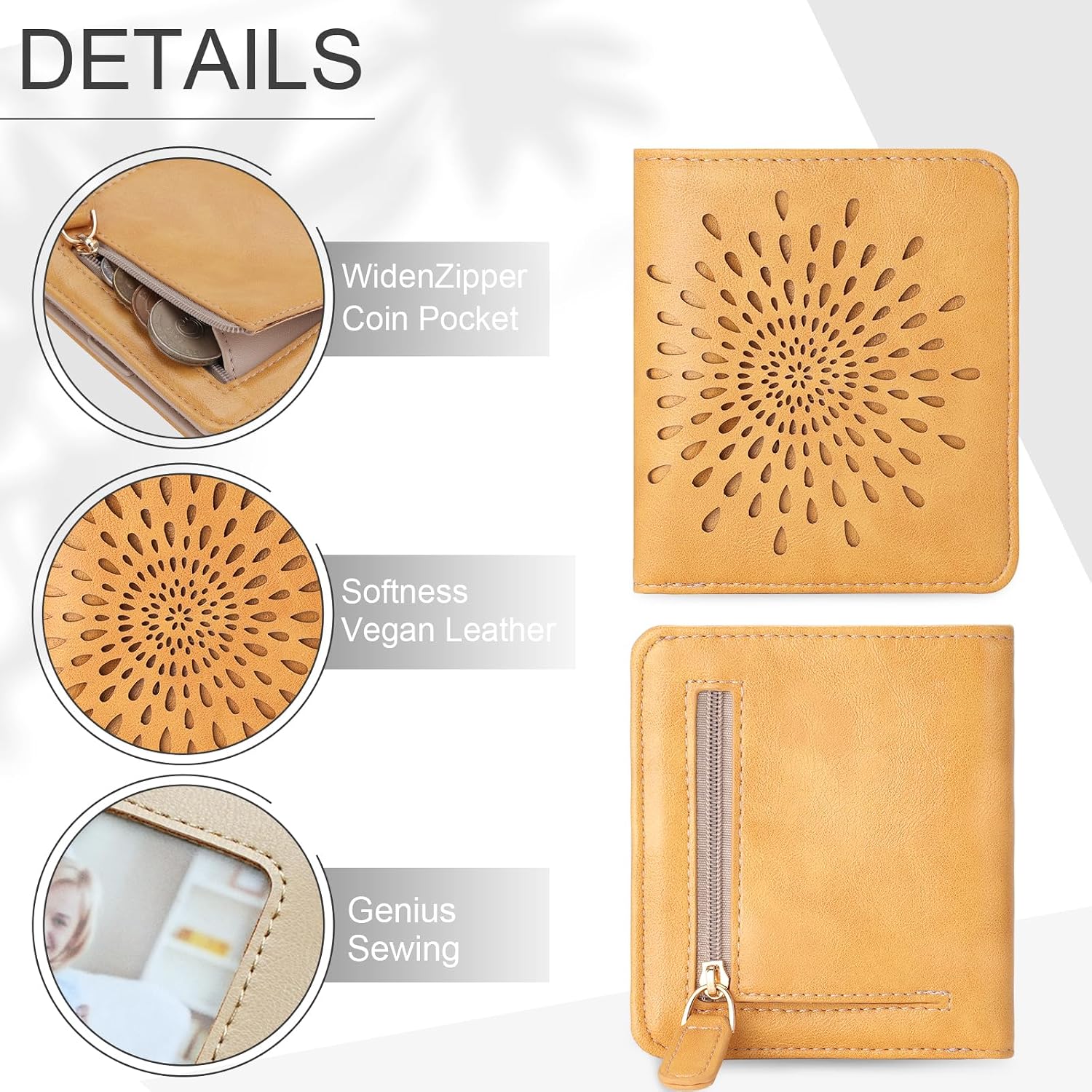 #100 APHISON Womens Wallet, Slim Small Wallet for Women Men RFID Wallet Women Sunflower Leather ID Credit Card Holder whit Zipper Coin Pocket Bifold Compact Wallet