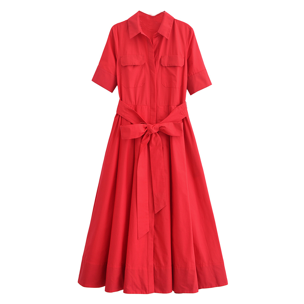 Women's with Belt shirt style poplin striped dress