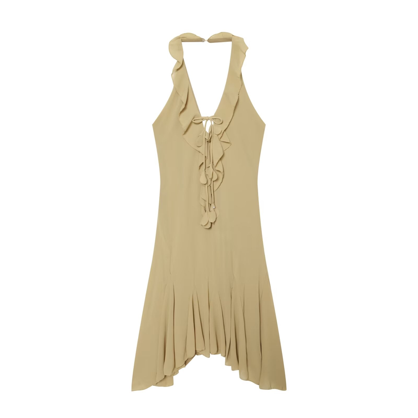 Women's asymmetrical hem hanging neck dress