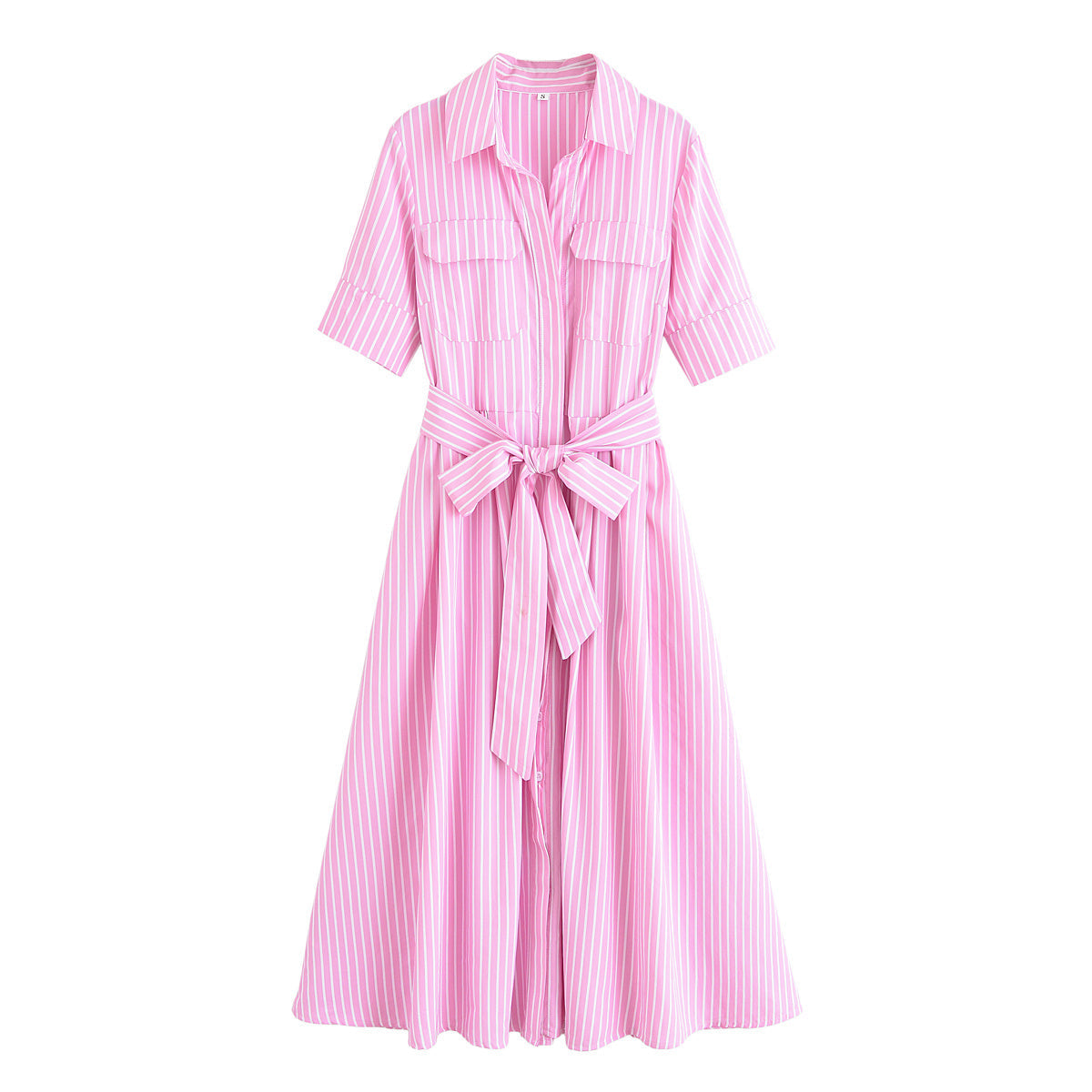 Women's with Belt shirt style poplin striped dress