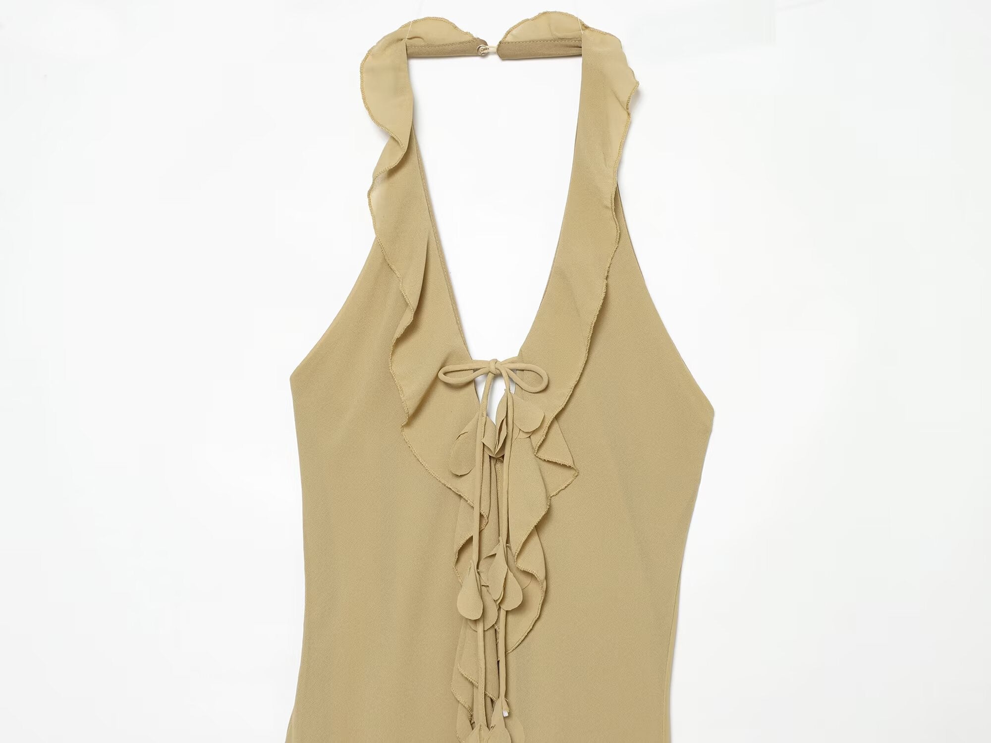 Women's asymmetrical hem hanging neck dress