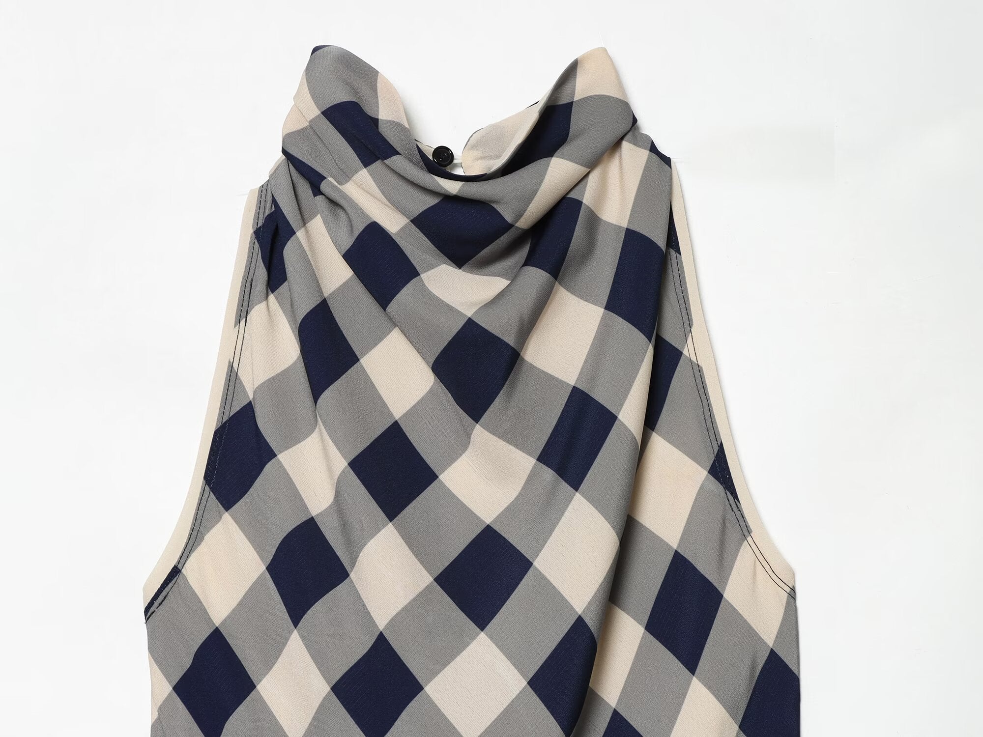 Women's plaid hanging collar MIDI dress