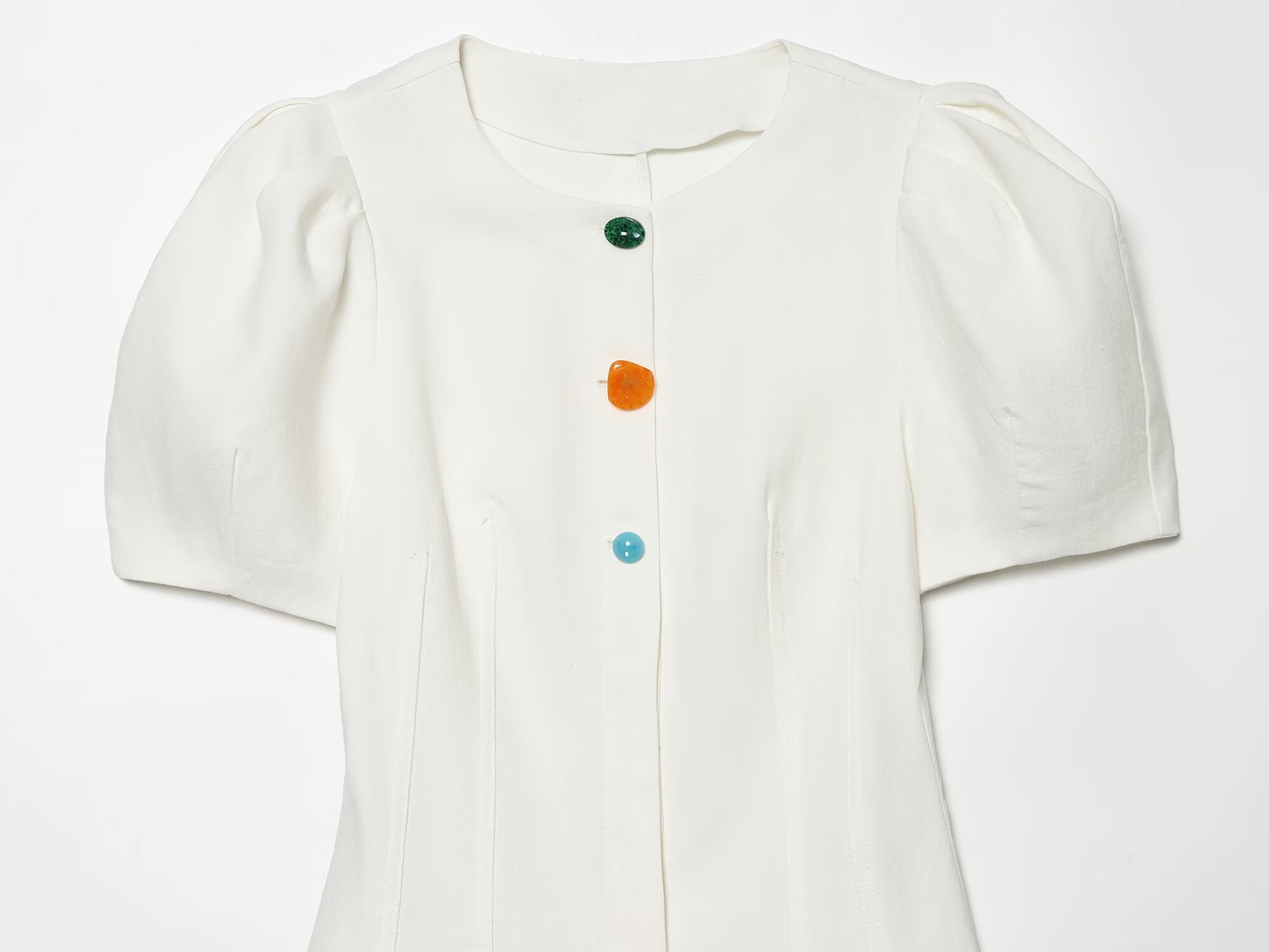 Women's button decoration bubble sleeve mini dress