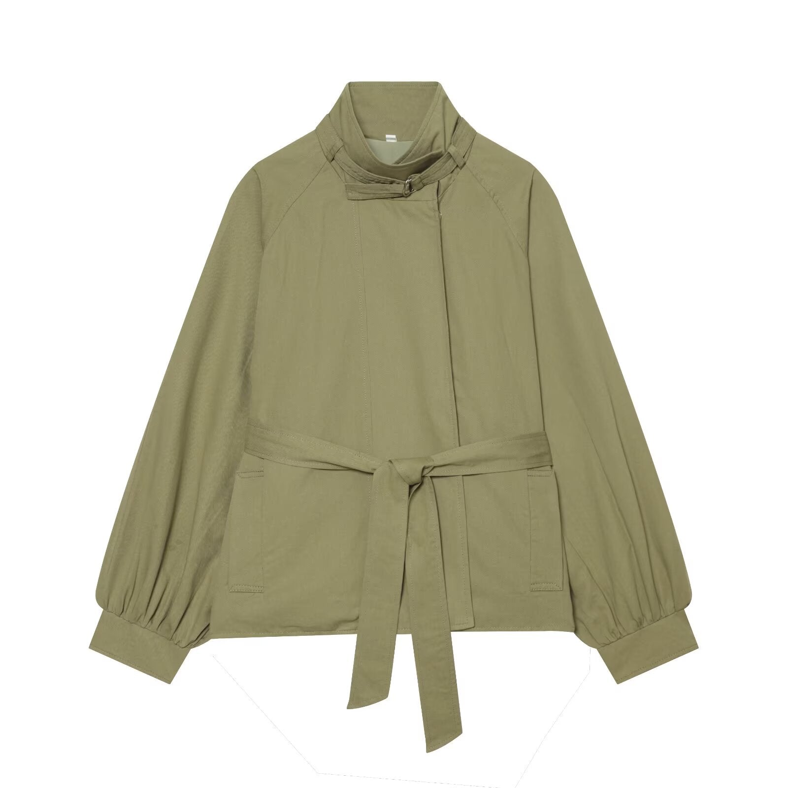 Women's With Belt stand collar jacket Coat