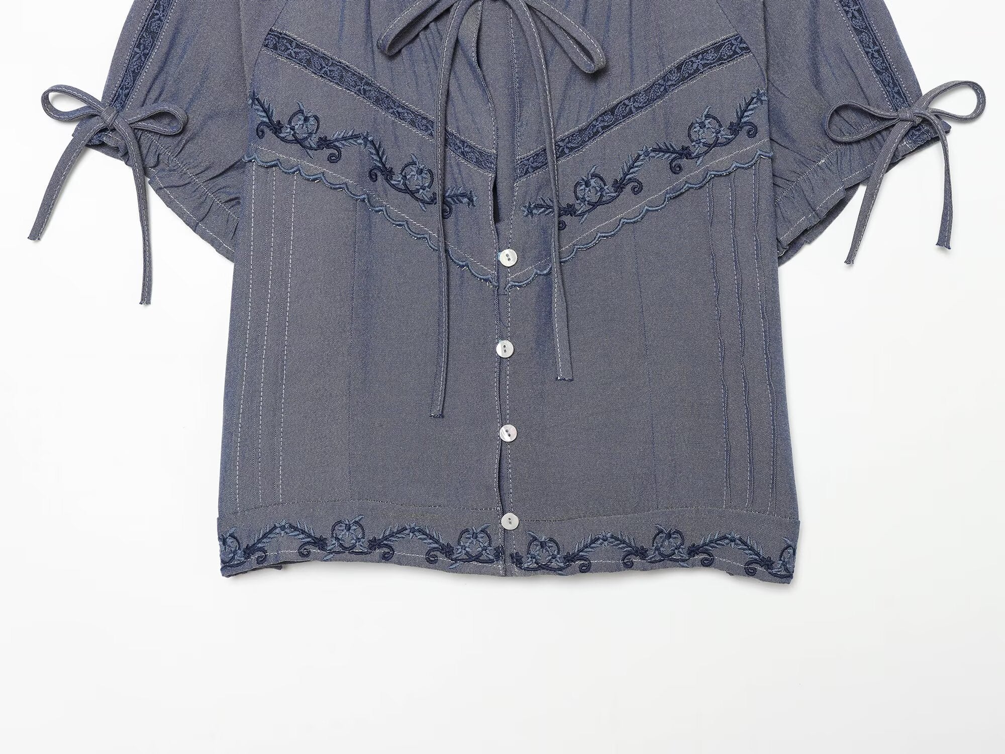 Women's bow decoration embroidered shirt