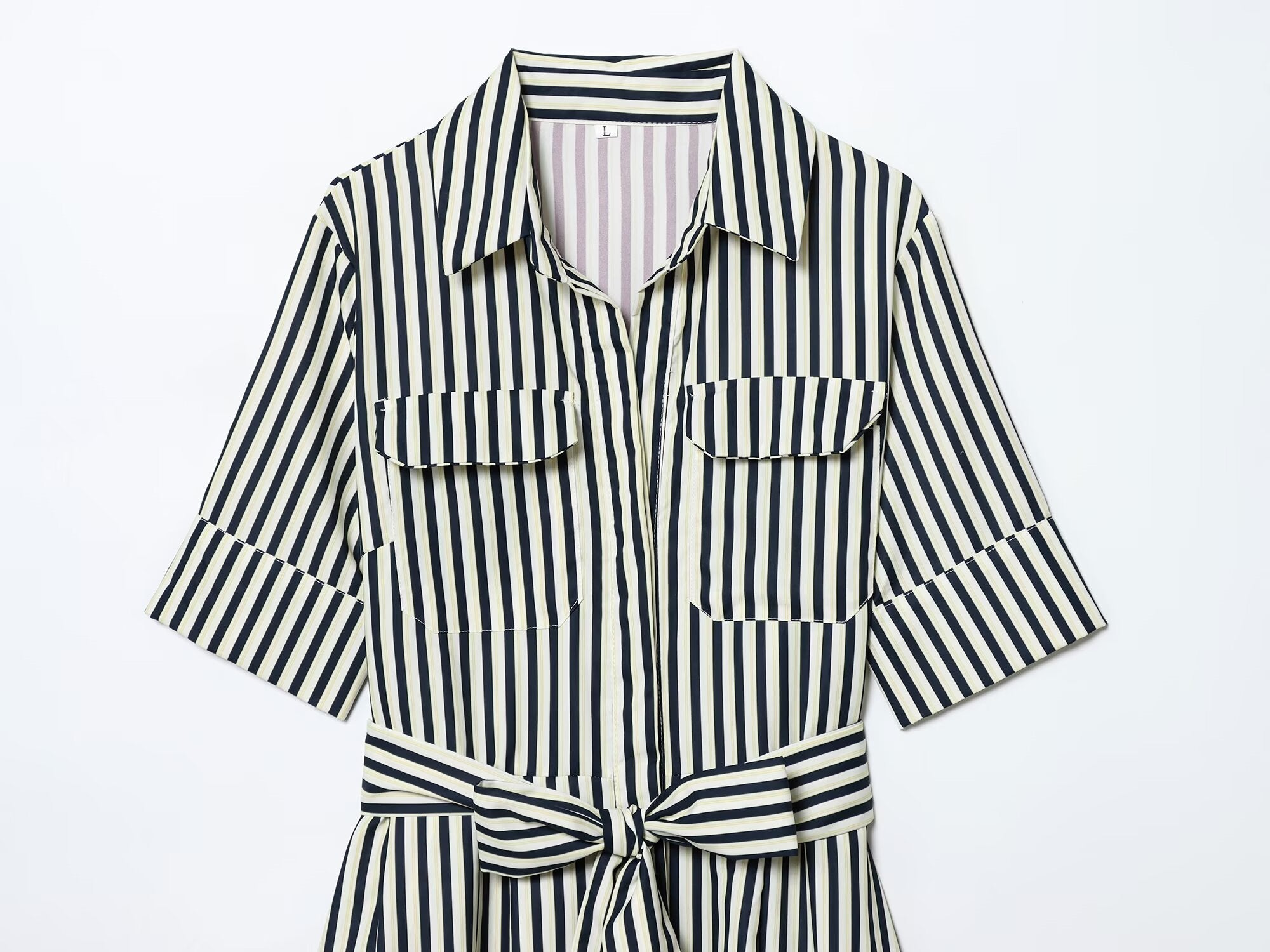 Women's with Belt shirt style poplin striped dress