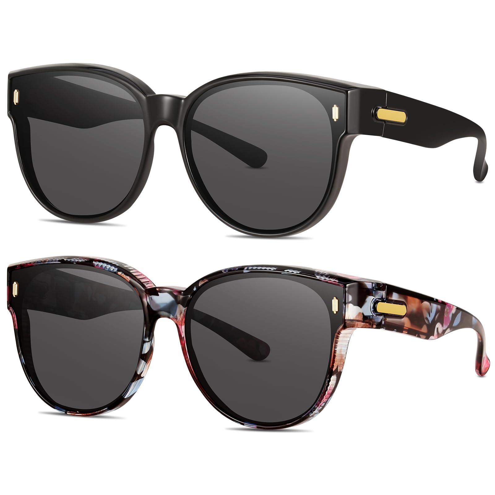 #120 Polarized Fit Over Glasses Sunglasses for Women | Stylish Oversized Cover Round UV400 Cat Eye Shades for go out Driving