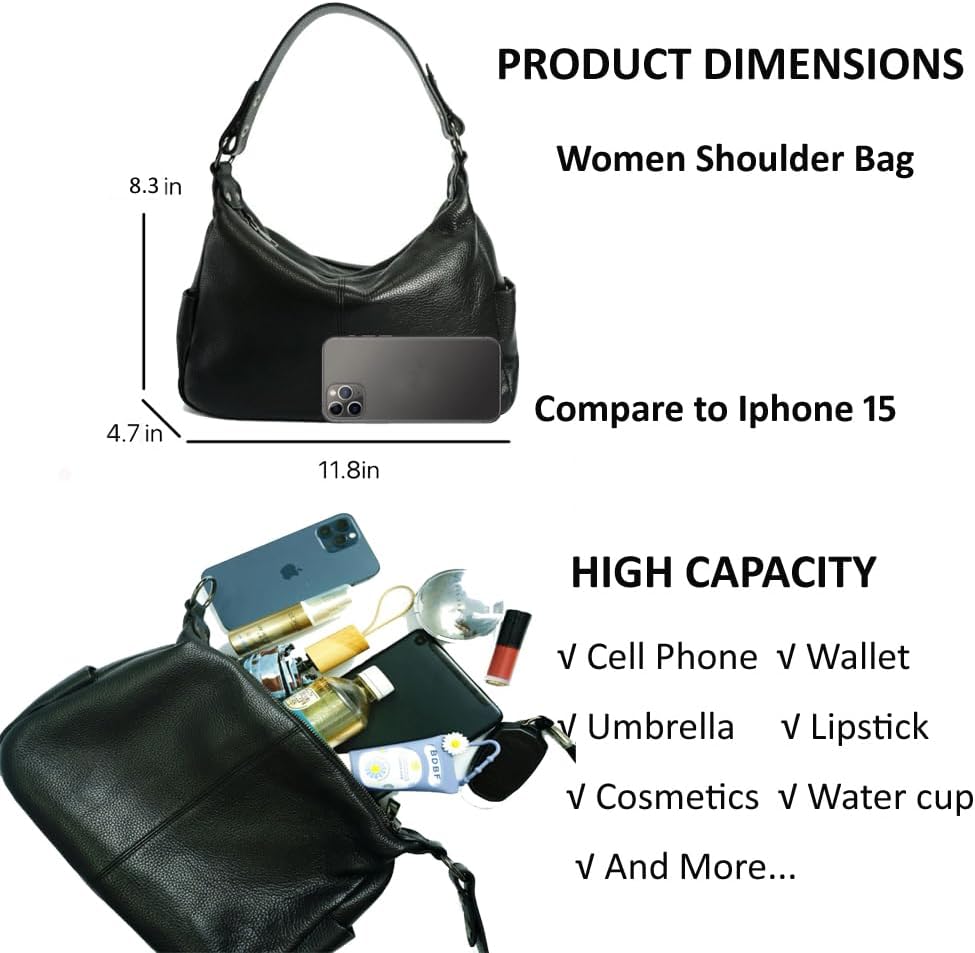 #330 Genuine Leather Messenger Hobo Bags Crossbody Handbag for Women Shoulder Bag with Adjustable Straps