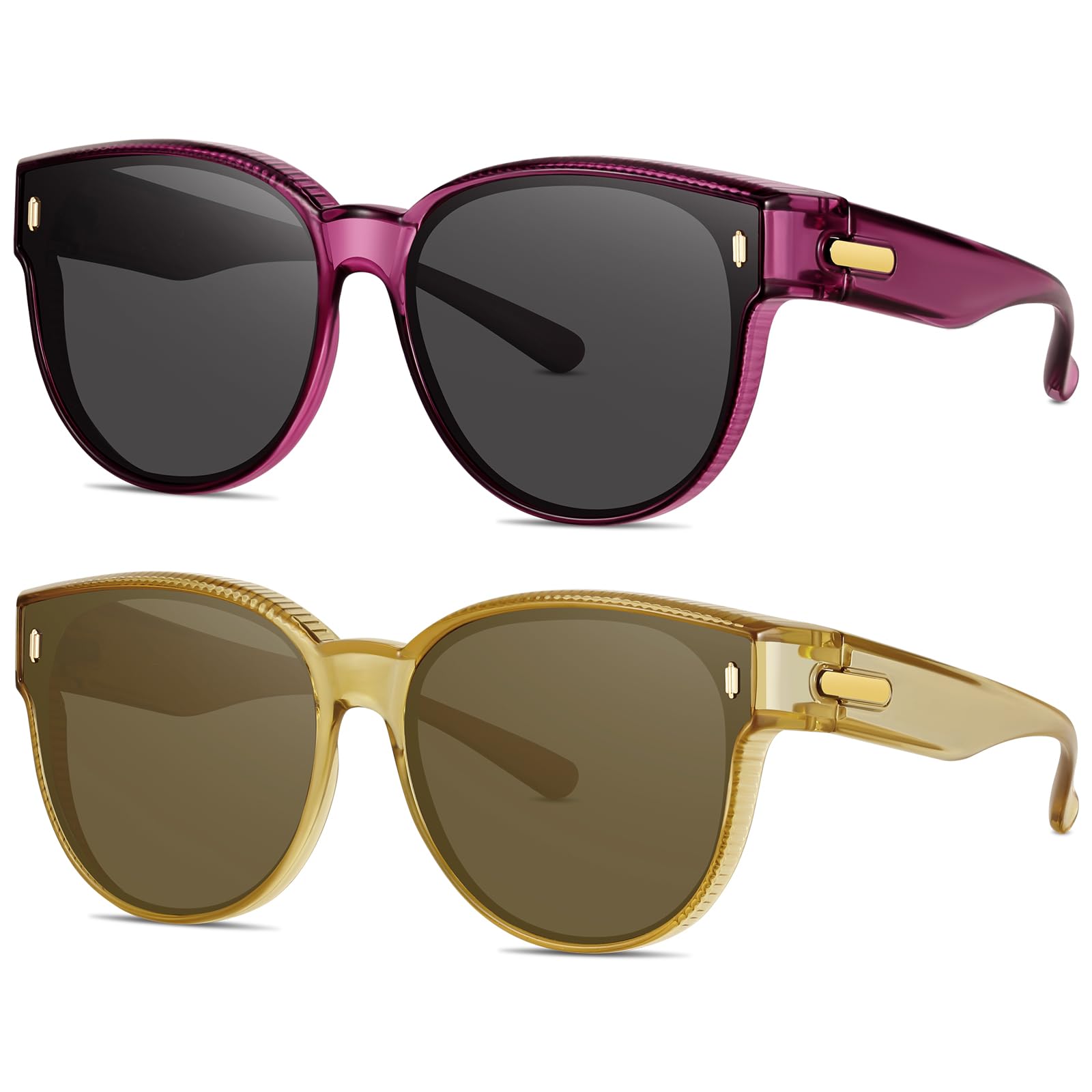 #120 Polarized Fit Over Glasses Sunglasses for Women | Stylish Oversized Cover Round UV400 Cat Eye Shades for go out Driving