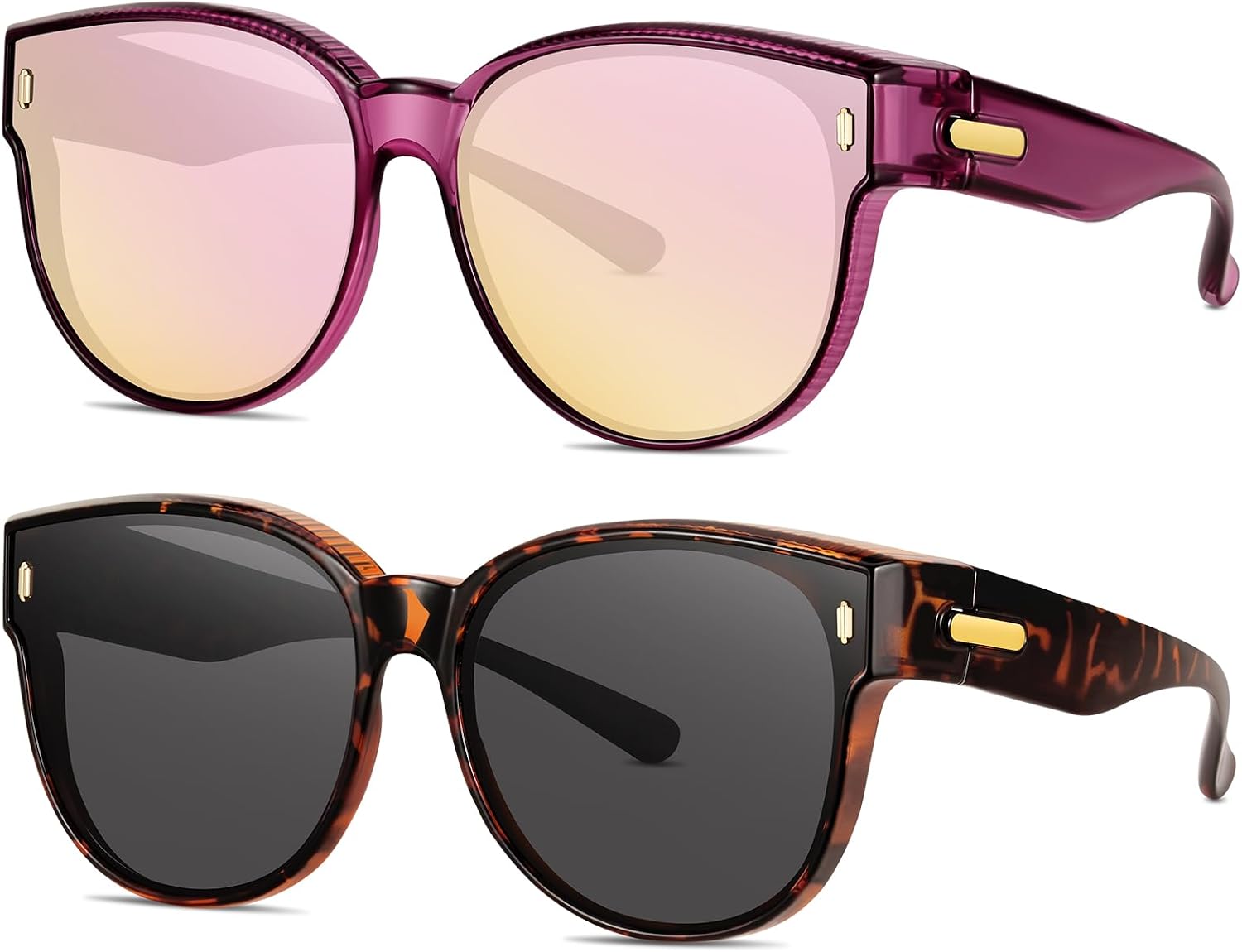 #120 Polarized Fit Over Glasses Sunglasses for Women | Stylish Oversized Cover Round UV400 Cat Eye Shades for go out Driving