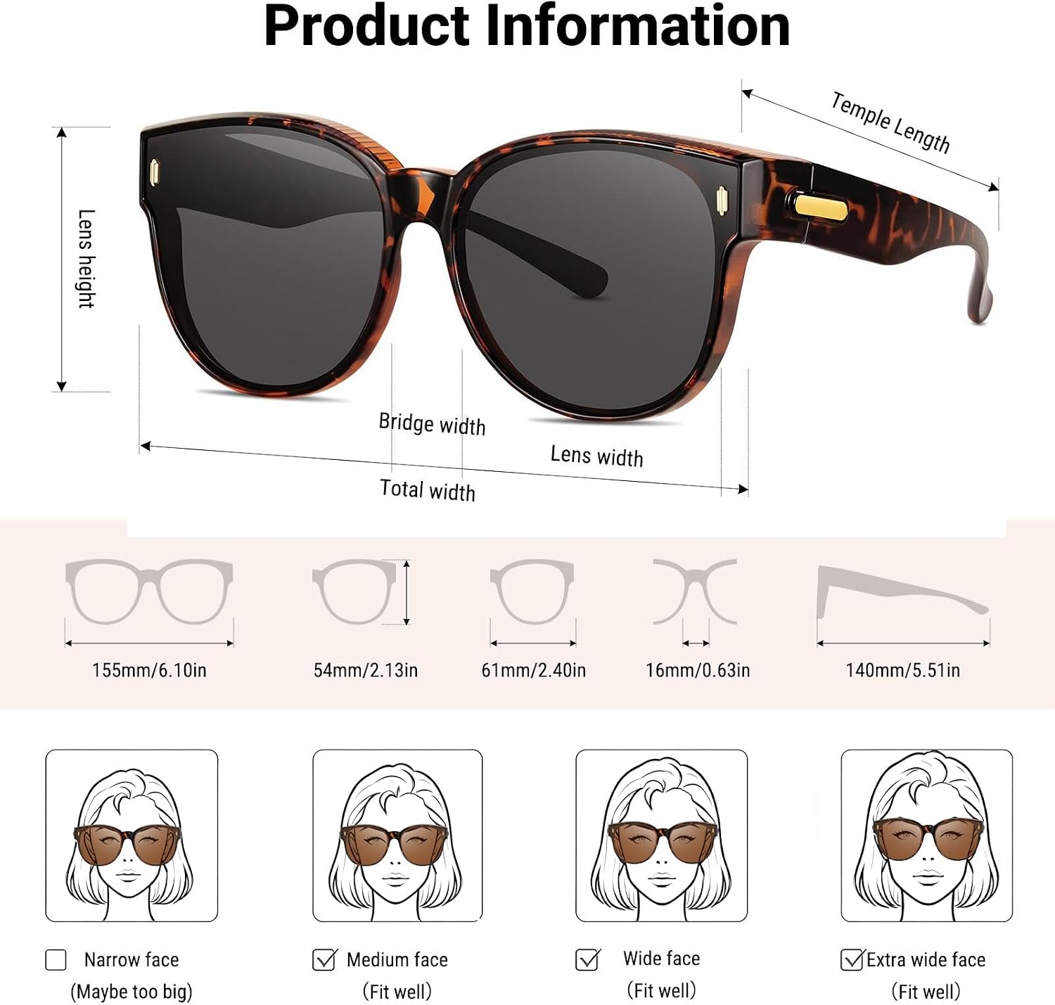 #120 Polarized Fit Over Glasses Sunglasses for Women | Stylish Oversized Cover Round UV400 Cat Eye Shades for go out Driving