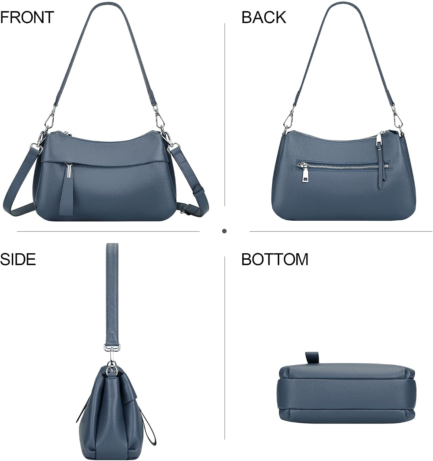 #370 Small Genuine Leather Crossbody Bags for Women Shoulder Purses | Ladies Leather Purses with 2 Detachable Straps for Hobo/Shoulder, Fits 7.9" ipad for Work, Daily, Dating