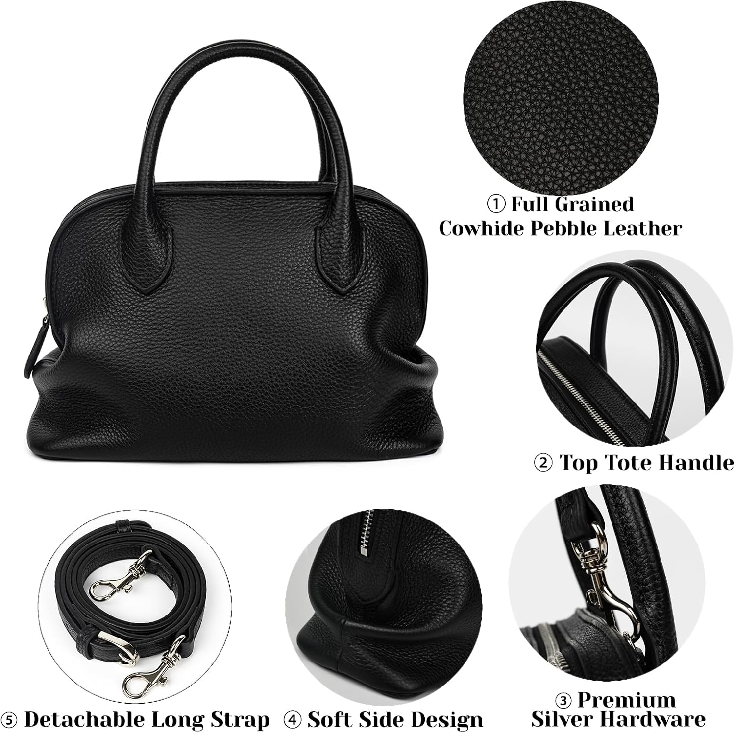 #400 DAILANDO Leather Top Handle Satchel Purse for Women, Soft Designer Tote Bag with Detachable Crossbody Strap