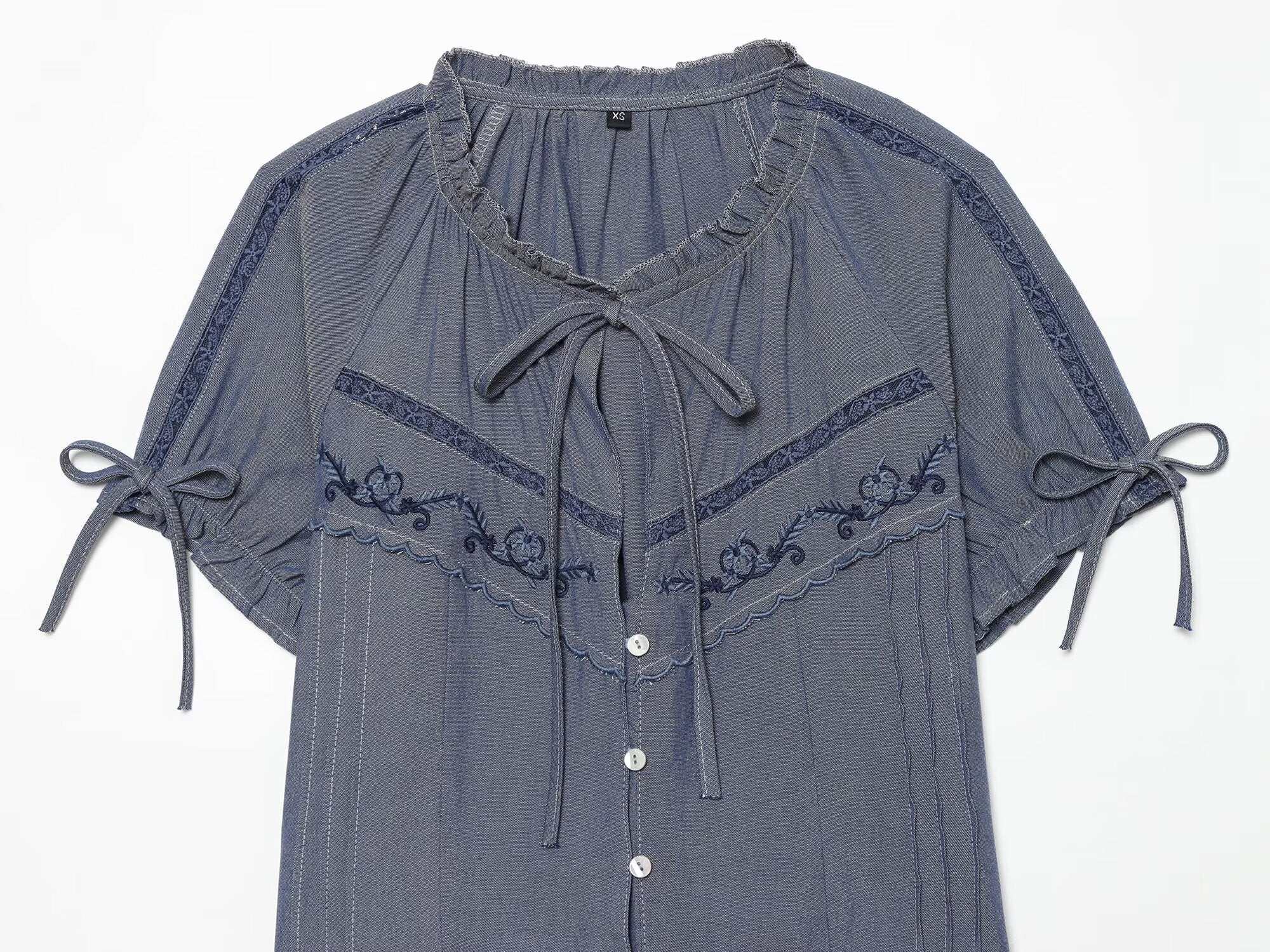 Women's bow decoration embroidered shirt