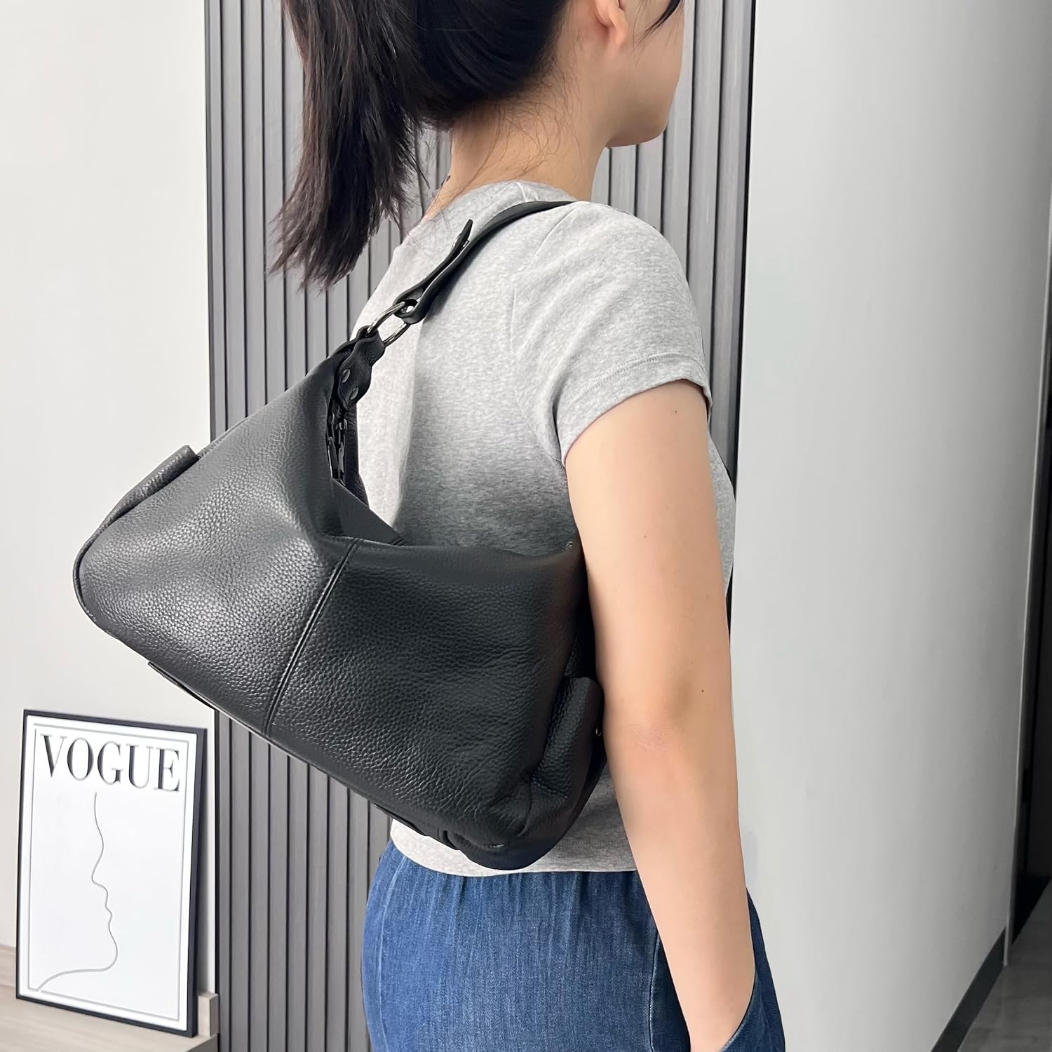 #330 Genuine Leather Messenger Hobo Bags Crossbody Handbag for Women Shoulder Bag with Adjustable Straps