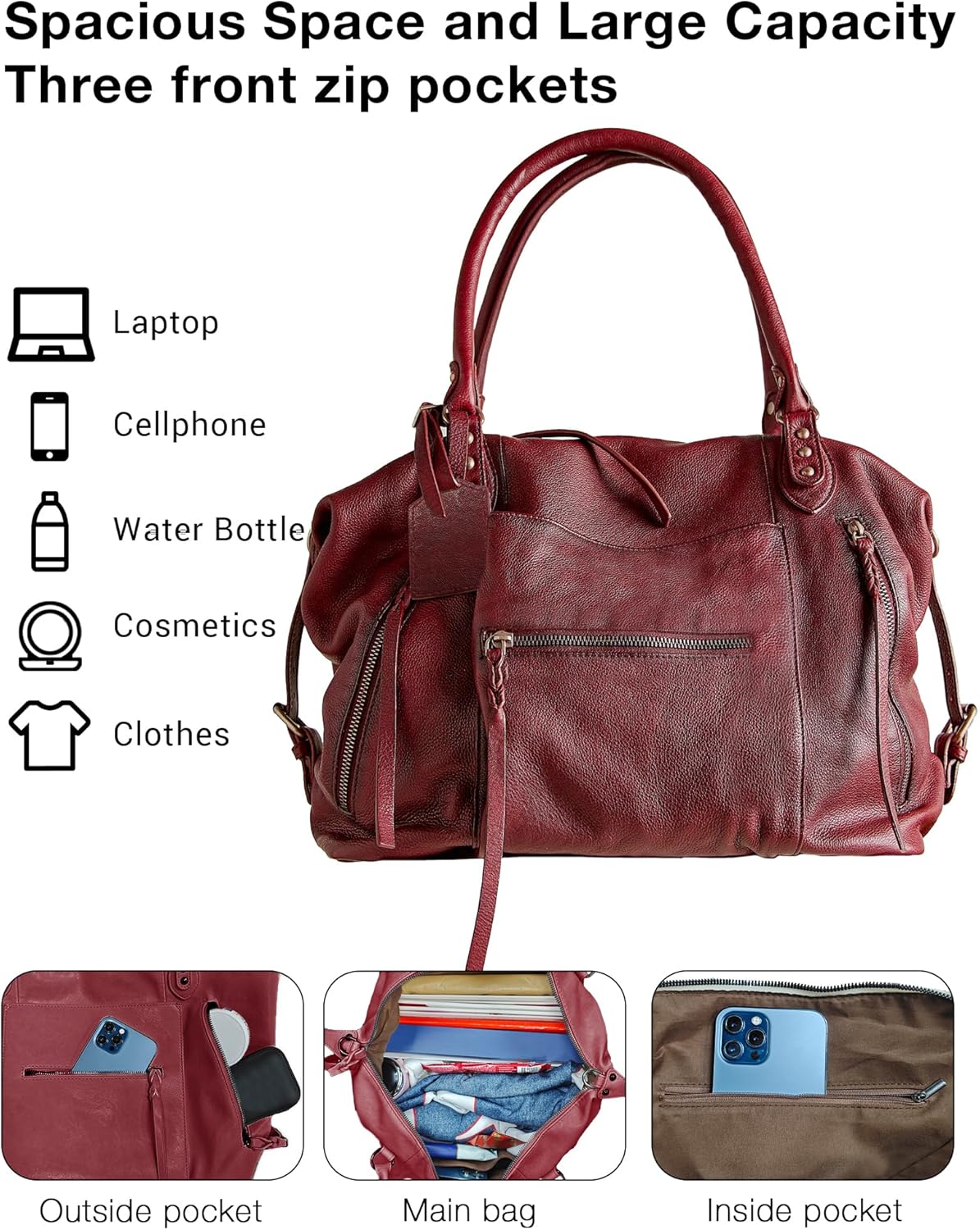 #260 Women's Large Tote Bag City Tote Bag Purse with Zipper Women Vegan Leather Hobo Handbags with Adjustable Strap