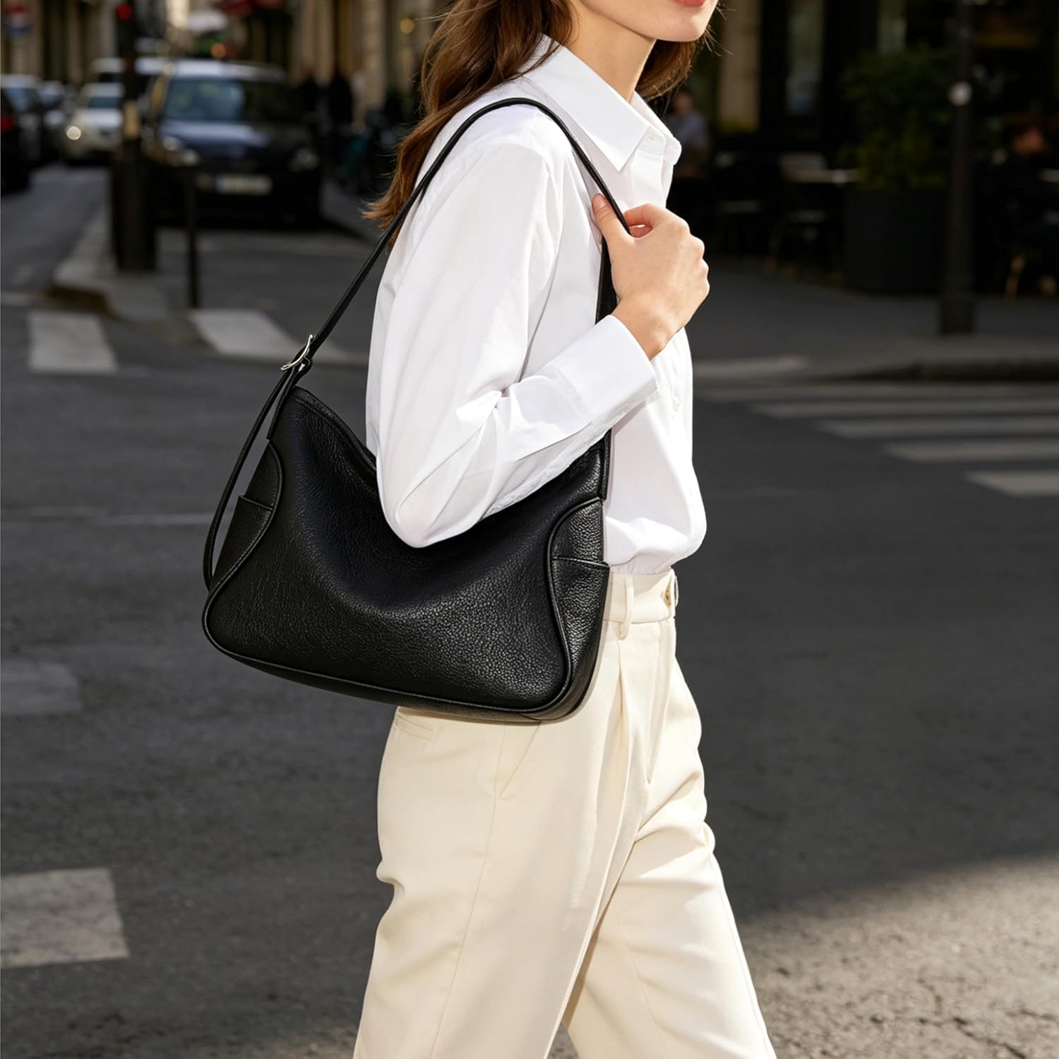 #420 DAILANDO Genuine Leather Hobo Purse for Women, Soft Top Grained Shoulder Tote Bag with Single Adjustable Strap
