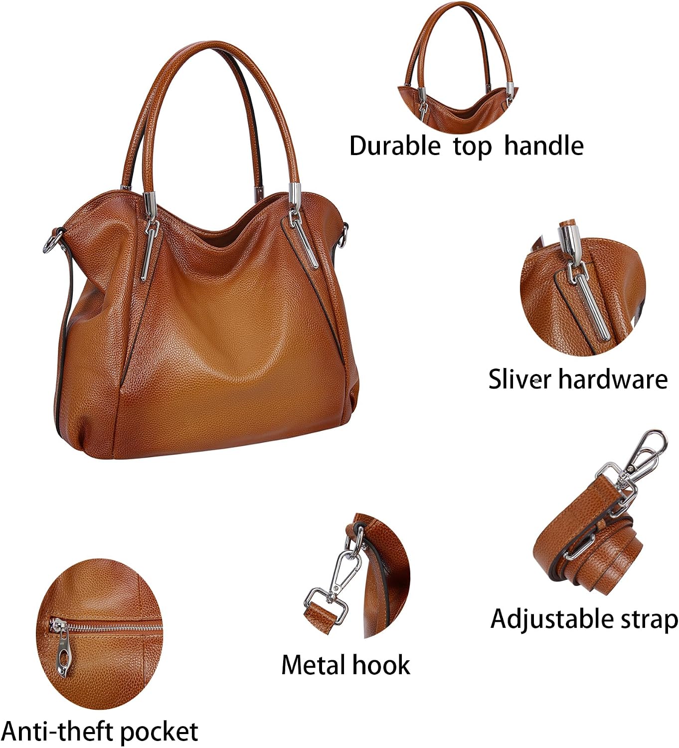 #360 HESHE Leather Shoulder Purses for Women Tote Handbags Satchel Hobo Handbag | Designer Genuine Leather Travel Top Handle Work Bag Ladies Crossbody Purses Adjustable Straps Large Capacity Zippered Closure