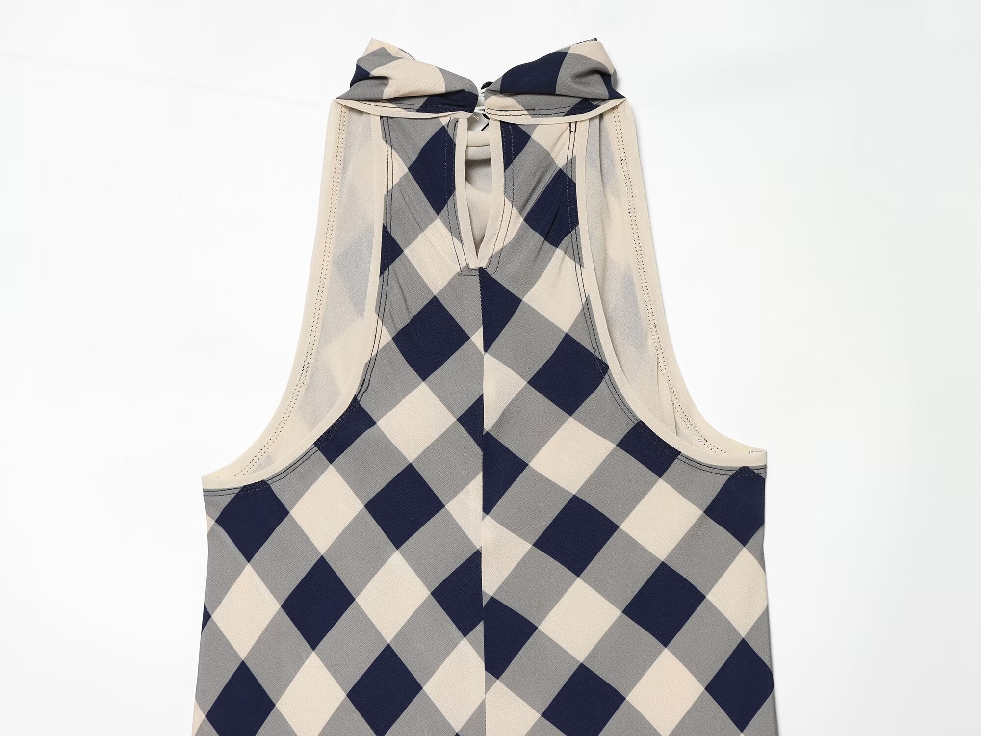 Women's plaid hanging collar MIDI dress