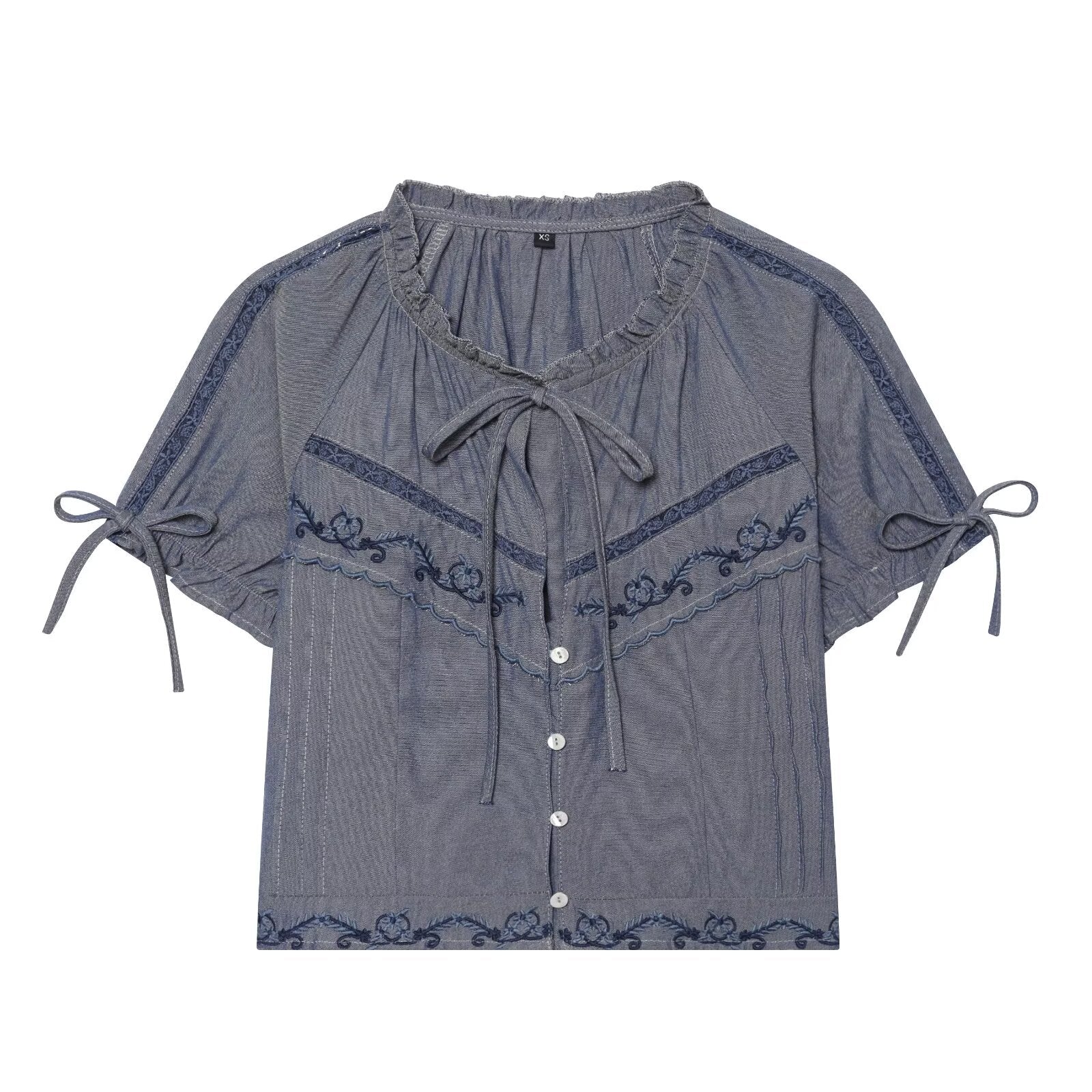 Women's bow decoration embroidered shirt