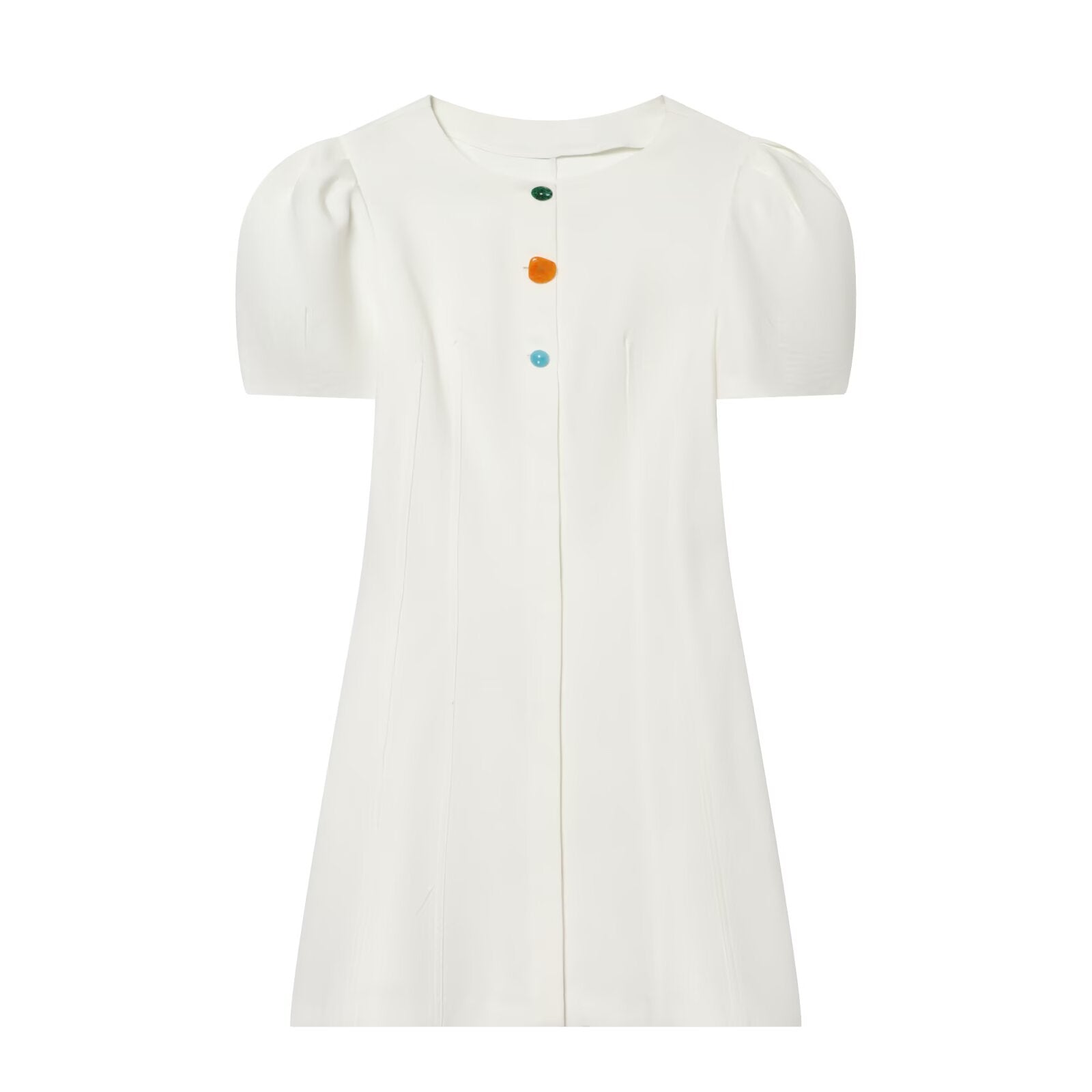 Women's button decoration bubble sleeve mini dress